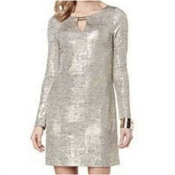 Vince Camuto Women’s Sz 8 Sheath Silver Keyhole Neck Cocktail Midi Dress - Picture 1 of 7